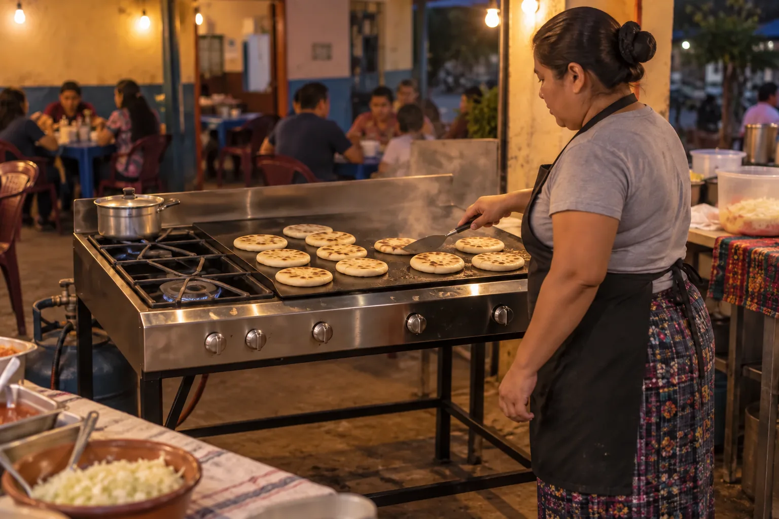 Estufa industrial Indunova utilizada para preparar pupusas